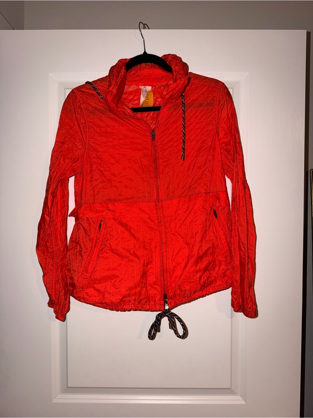 Free People Bright Red Hooded Bomber Jacket